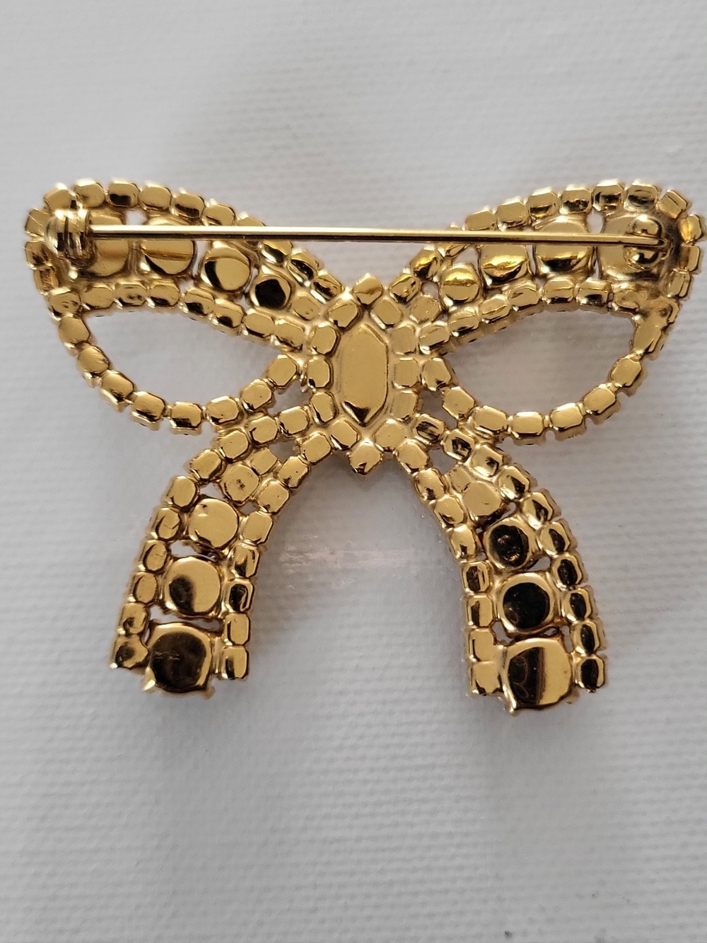 Vintage Bow Brooch Goldtone Clear Rhinestones - Picture 2 of 4